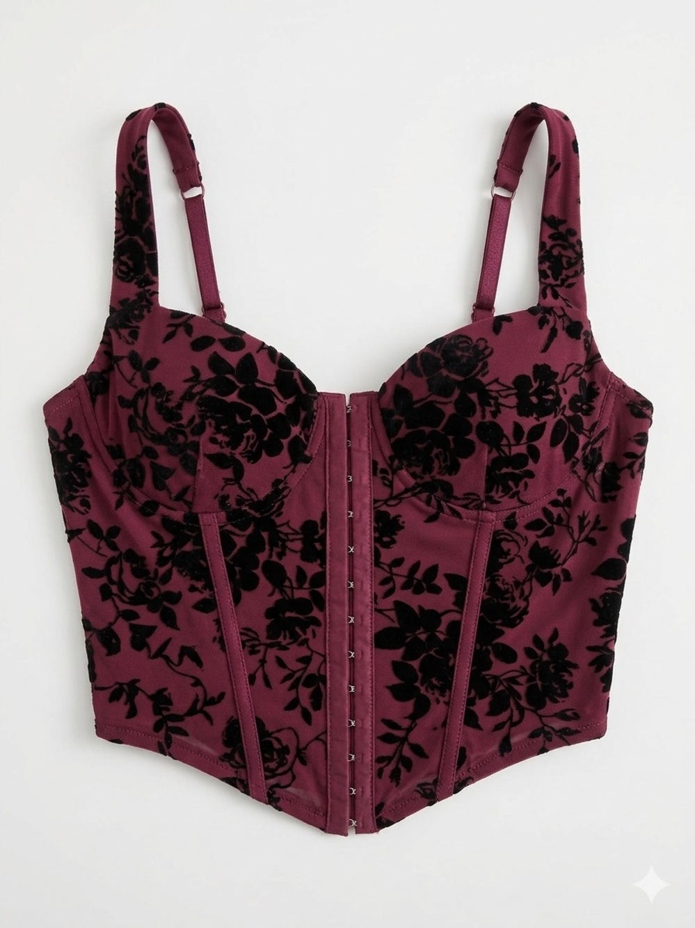 Charlotte Russe Plum Floral Velvet Bustier Top